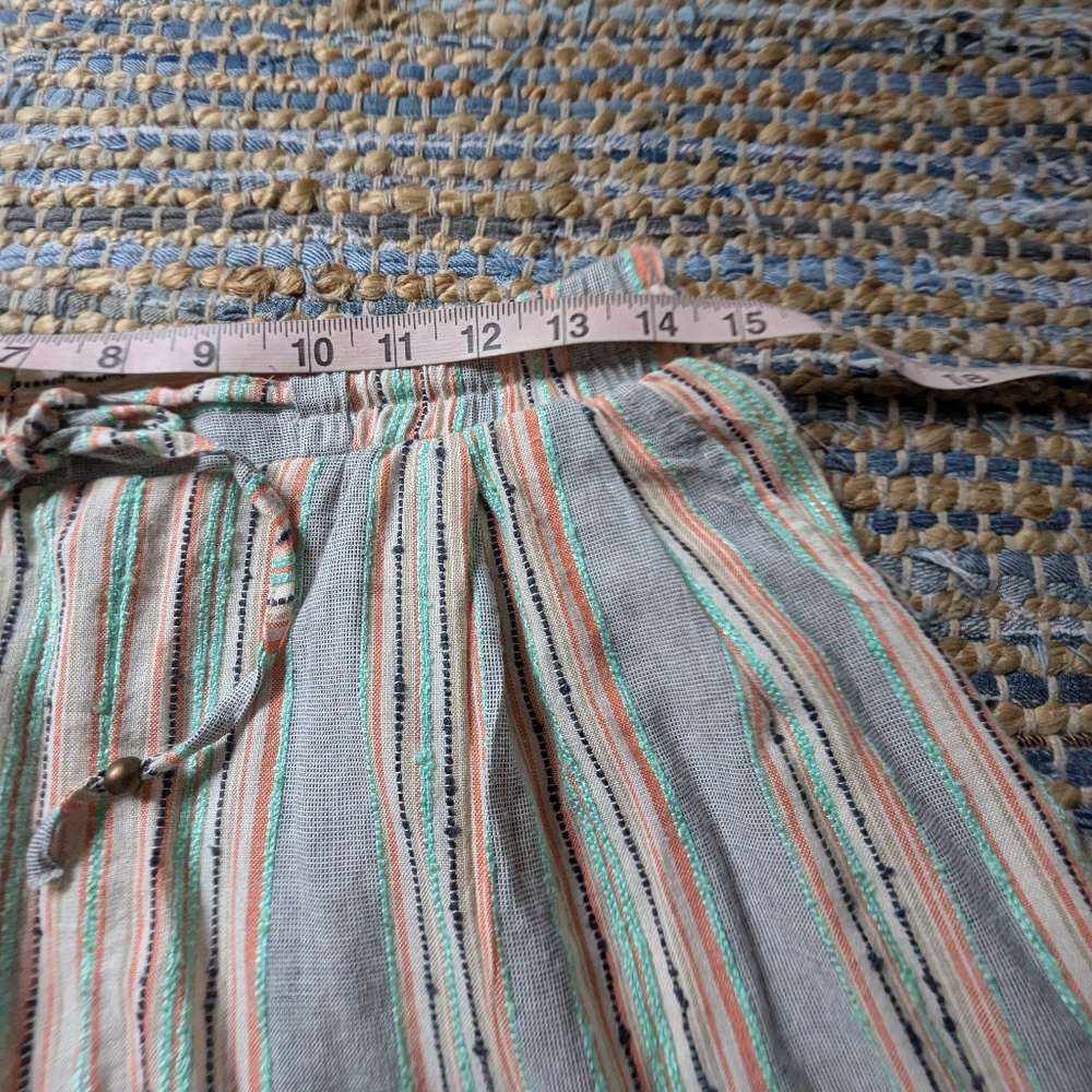 Striped Rayon Boho Shorts L Elastic Waist Drawstring Beachy Festival Resort Sage - Picture 7 of 9